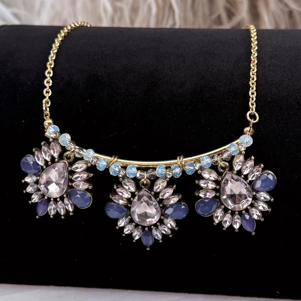 Vintage aged goldtone bling statement necklace